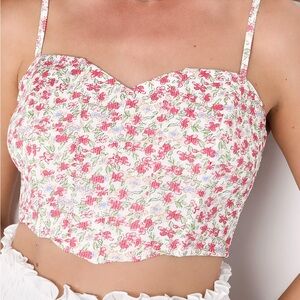 Lulus Flirty Fixation Ivory Floral Print Sleeveless Bustier Crop Top Cute small